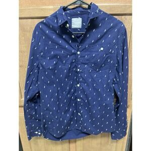 Alphabeta Men’s Long Sleeve Button Up Shirt Size S Navy With Feathers